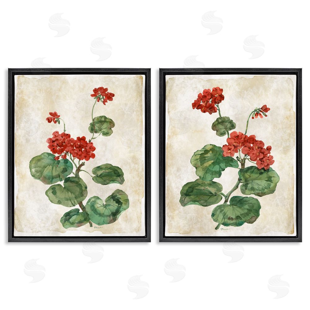 Paul Brent Floral Journal Red Flower Painting Black Floating Frame Canvas Wall Art Set