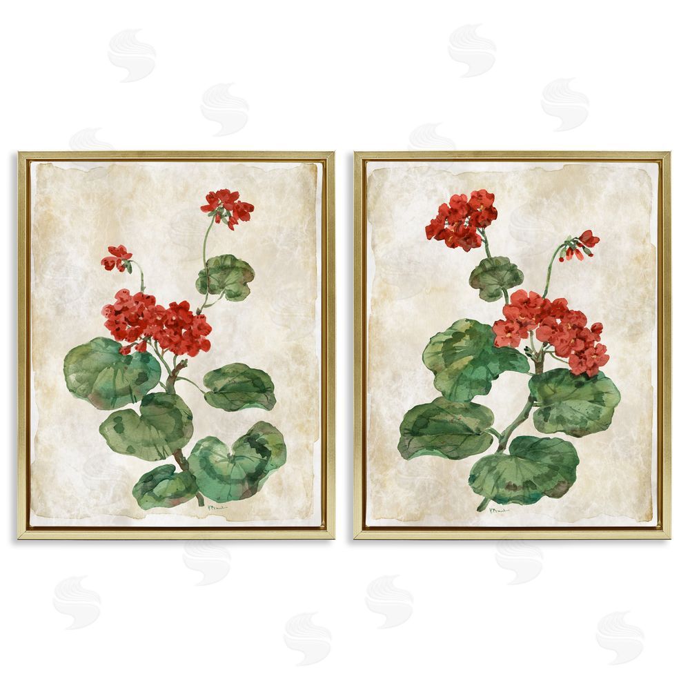 Paul Brent Floral Journal Red Flower Painting Gold Floating Frame Canvas Art Set