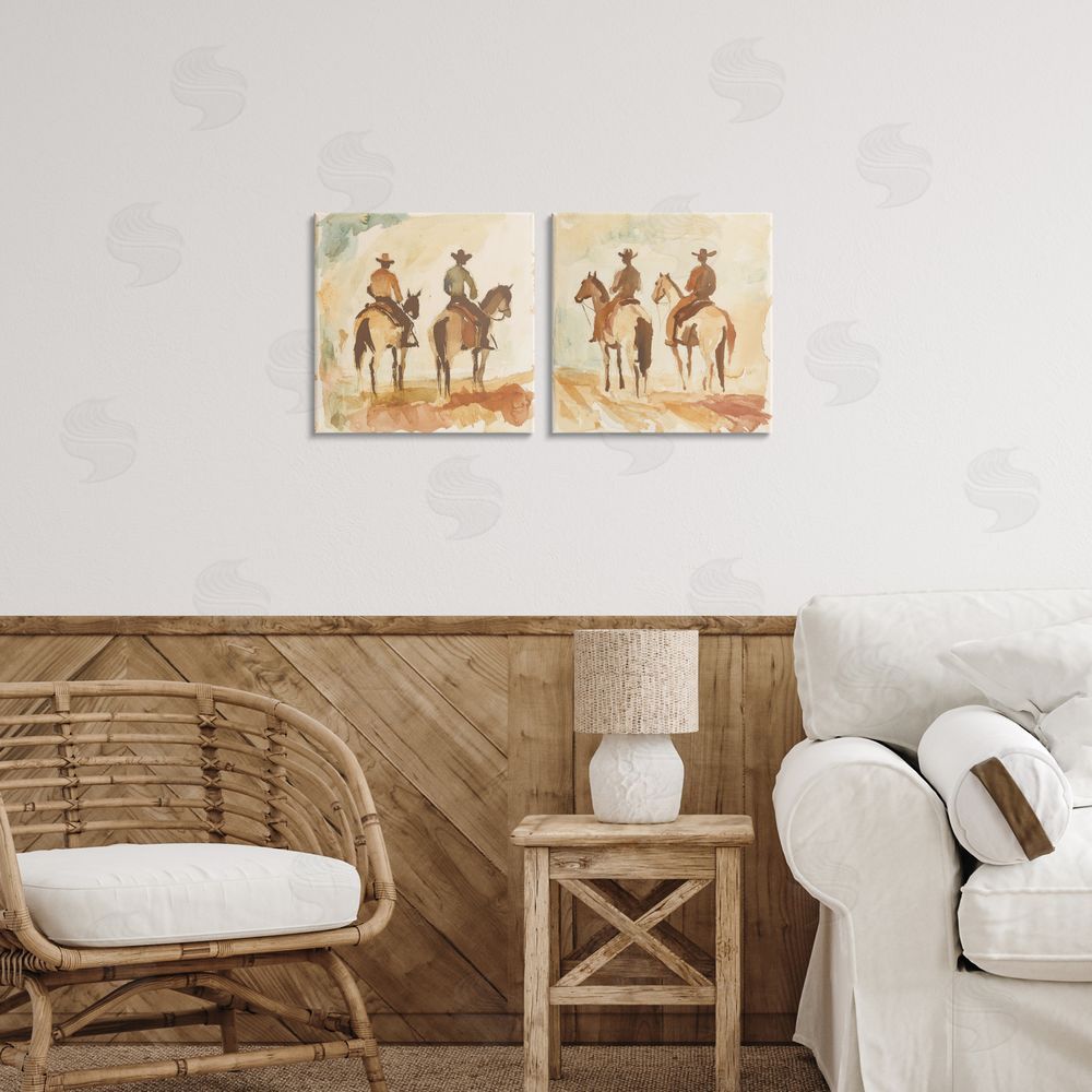Petal Prints Design Western Watercolor Cowboy Pairs Canvas Art on Wall