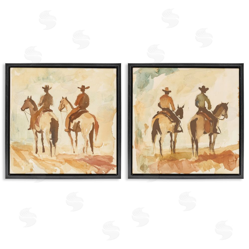 Petal Prints Design Western Watercolor Cowboy Pairs Black Floating Frame Canvas Wall Art Print