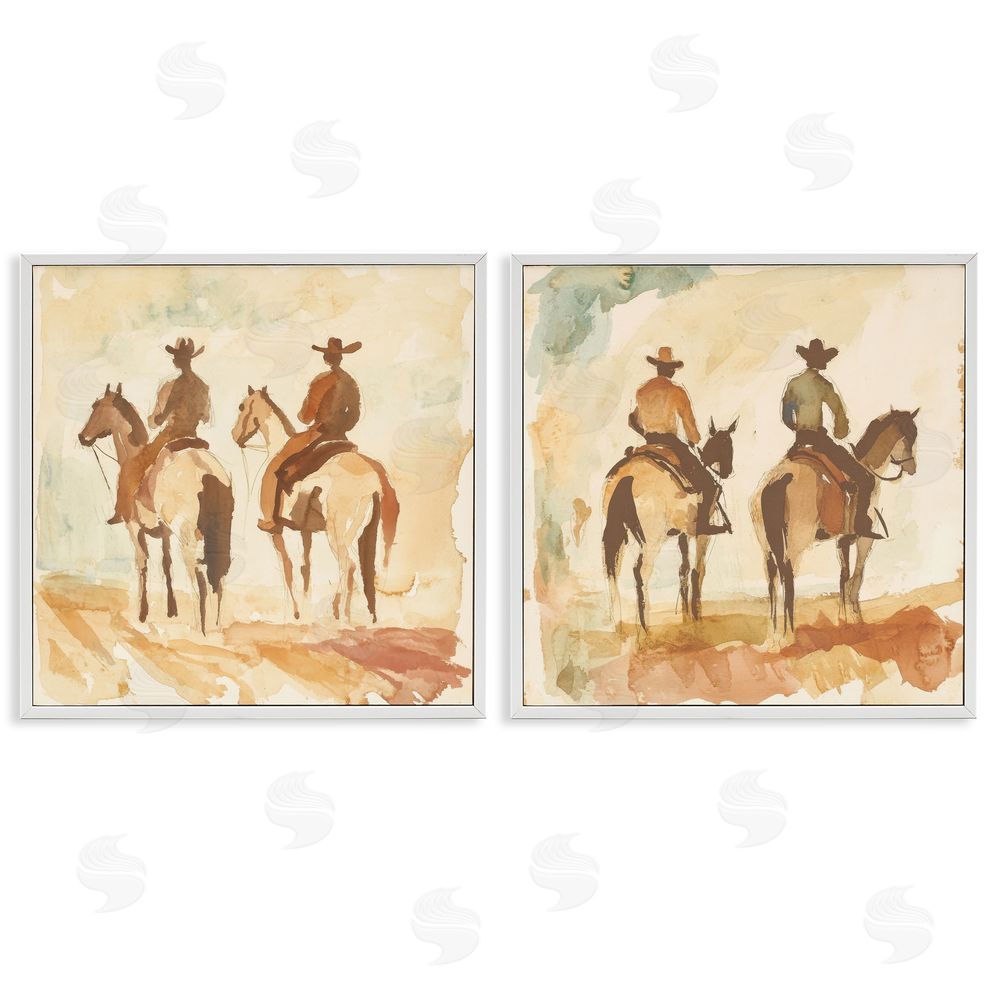 Petal Prints Design Western Watercolor Cowboy Pairs White Framed Giclee Wall Art Print