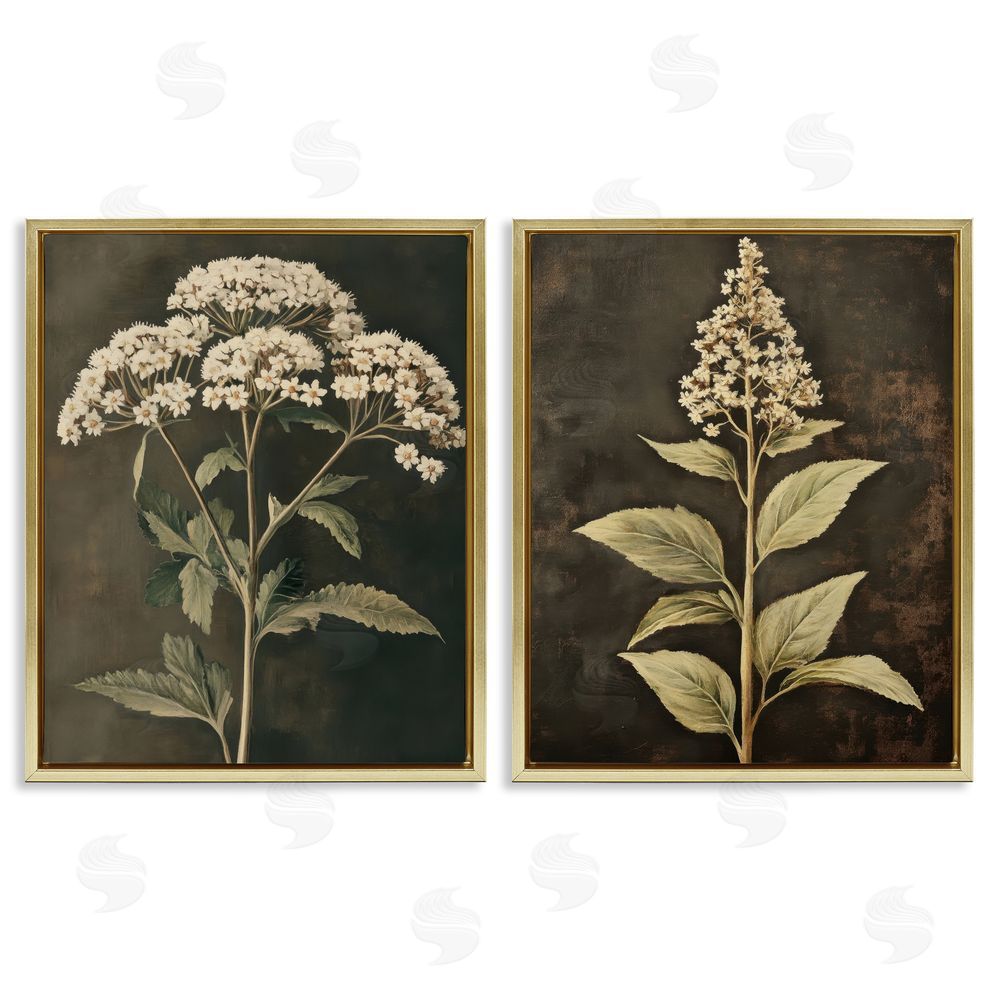 Petal Prints Design Sophisticated and Weathered Flower Portraits Gold Floating Frame Canvas Wall Art Print