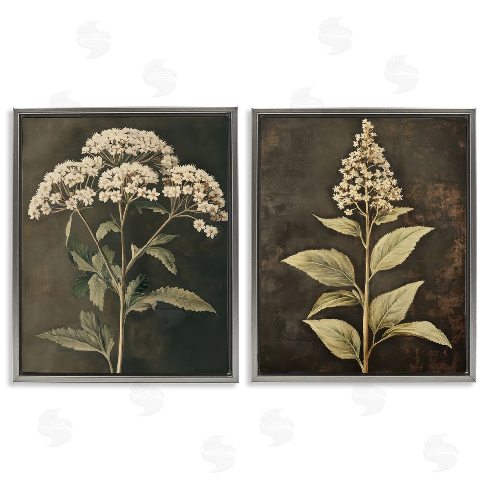 Petal Prints Design Sophisticated and Weathered Flower Portraits Gray Floating Frame Canvas Wall Art Print
