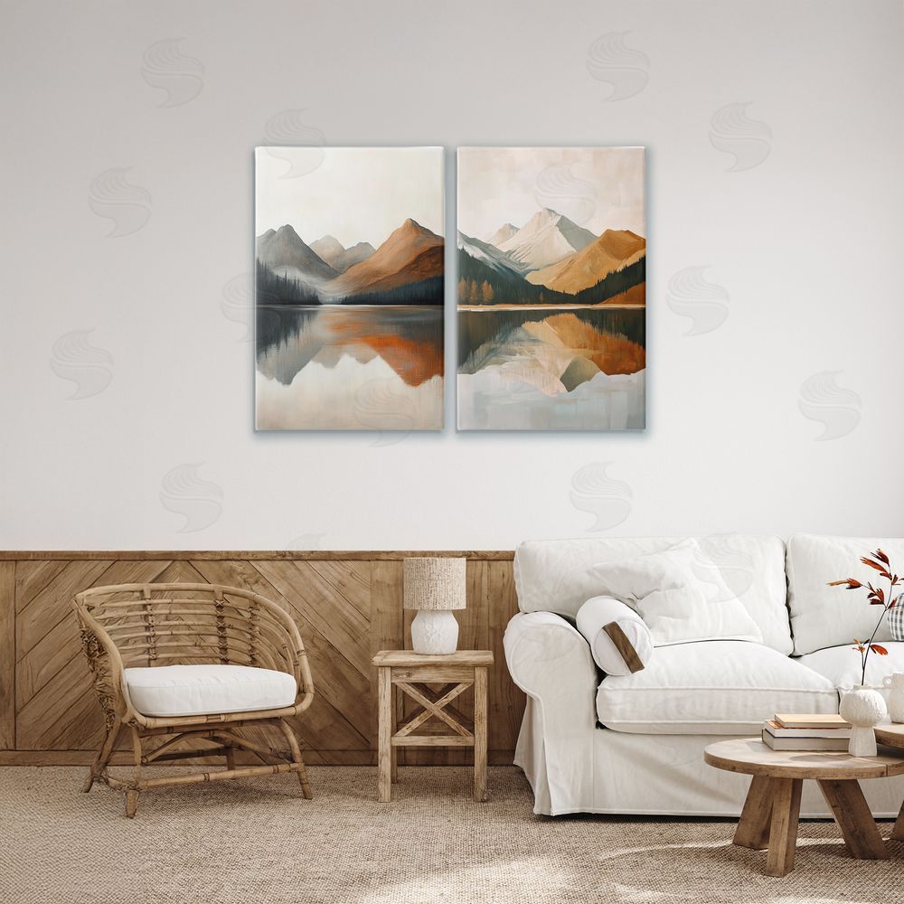 Petal Prints Design Terracotta Reflections Mountains and Lake Canvas Art on Wall
