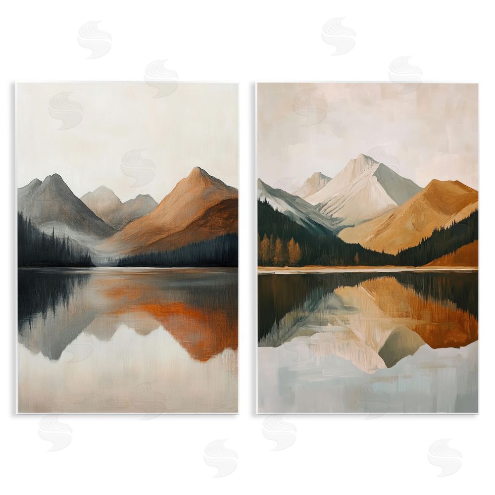 Petal Prints Design Terracotta Reflections Mountains and Lake Wall Plaque Art Print