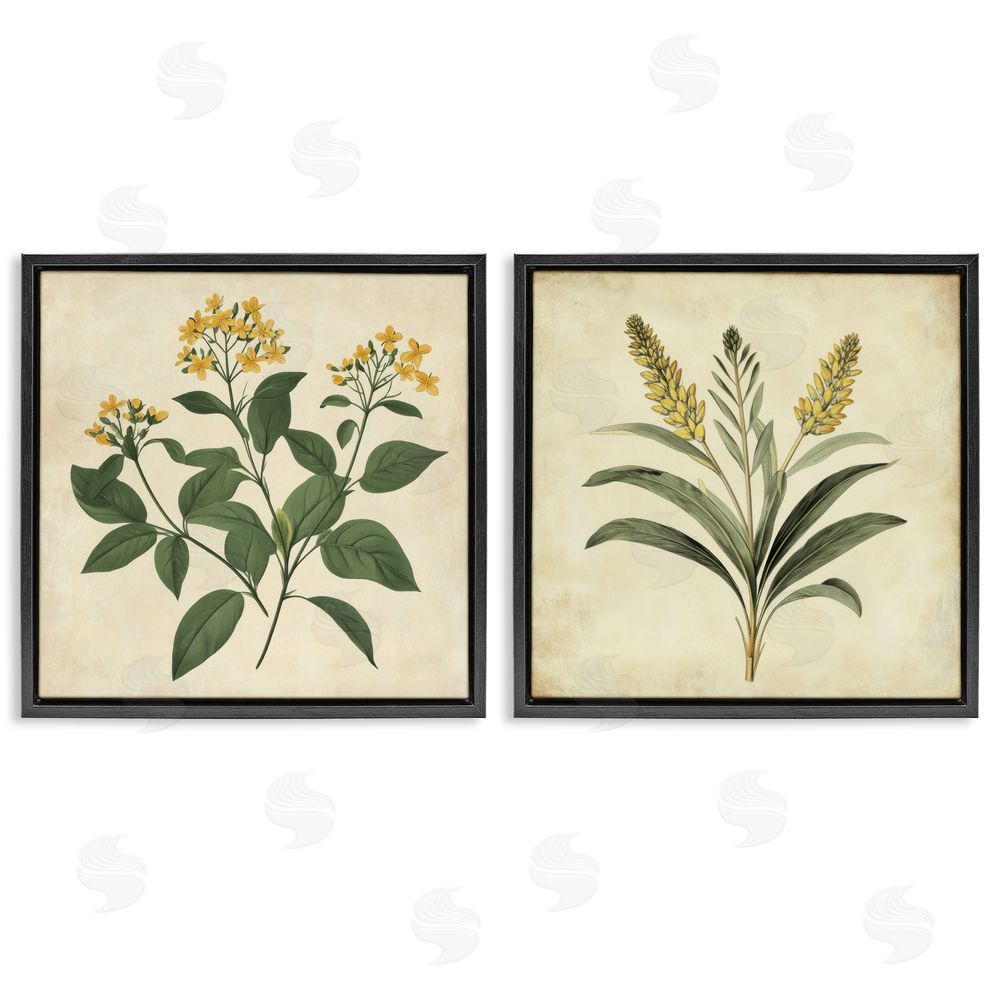 Petal Prints Design Vintage Yellow Bushels and Wheat Black Floating Frame Canvas Wall Art Print