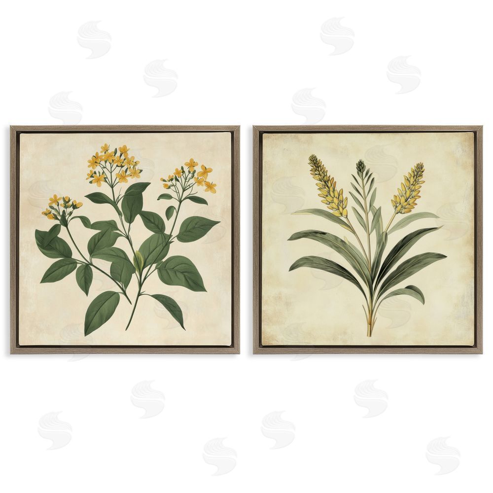 Petal Prints Design Vintage Yellow Bushels and Wheat Brown Floating Frame Canvas Wall Art Print