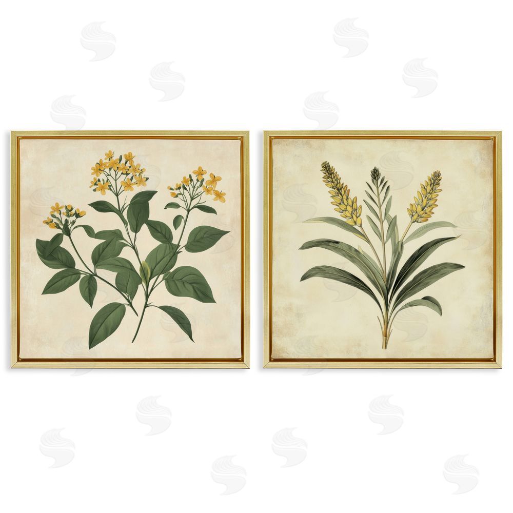 Petal Prints Design Vintage Yellow Bushels and Wheat Gold Floating Frame Canvas Wall Art Print
