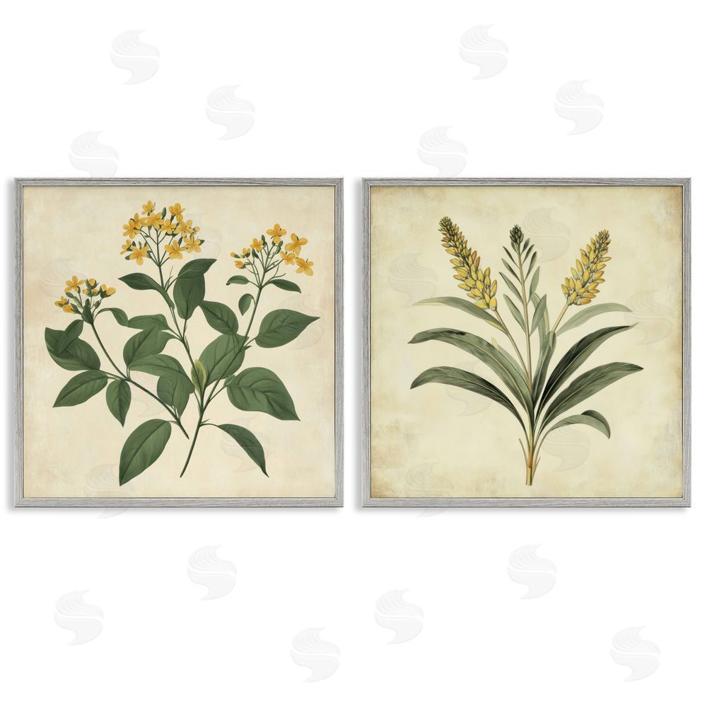 Petal Prints Design Vintage Yellow Bushels and Wheat Gray Framed Giclee Wall Art Print