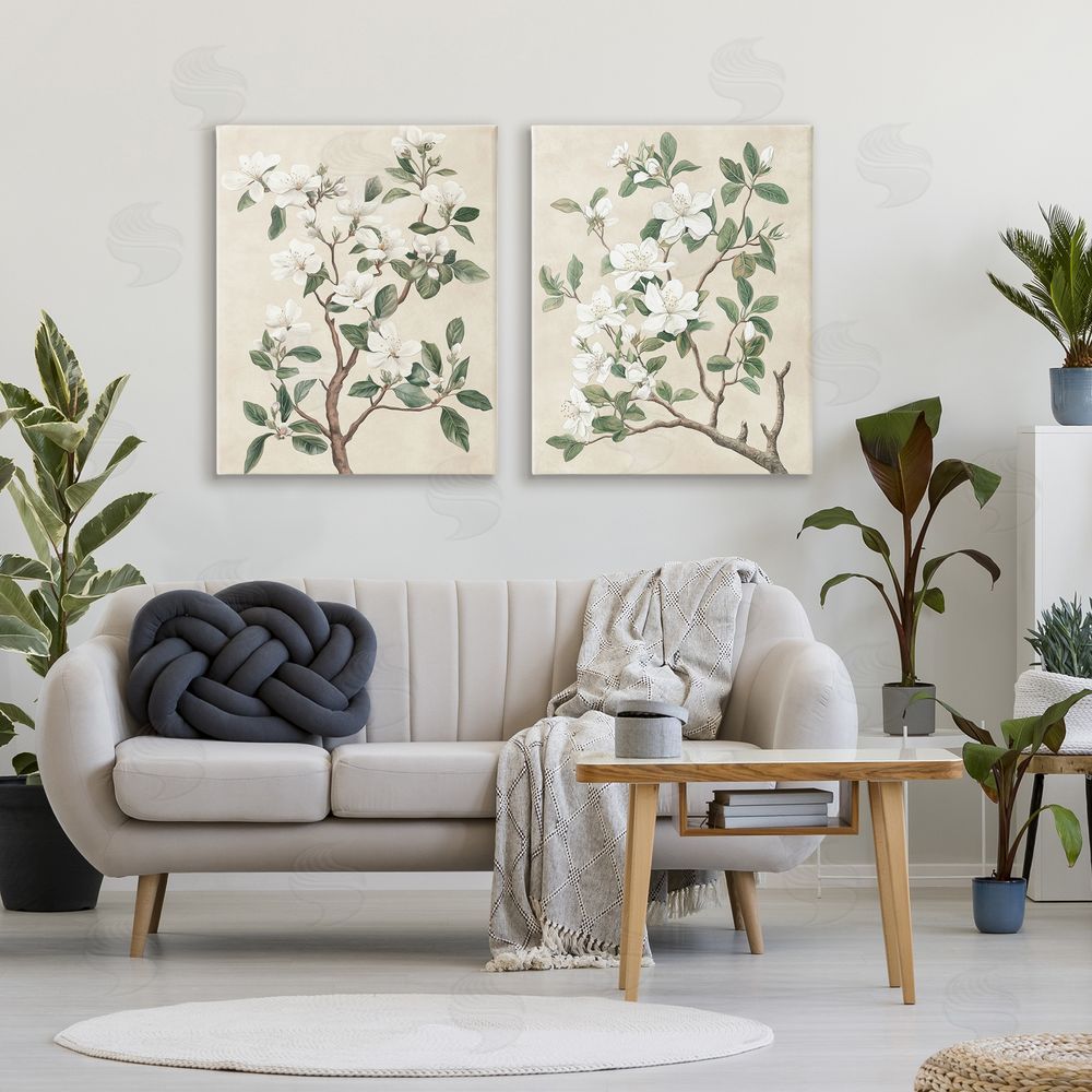 Petal Prints Design Vintage White Floral Blossomed Trees Canvas Art on Wall