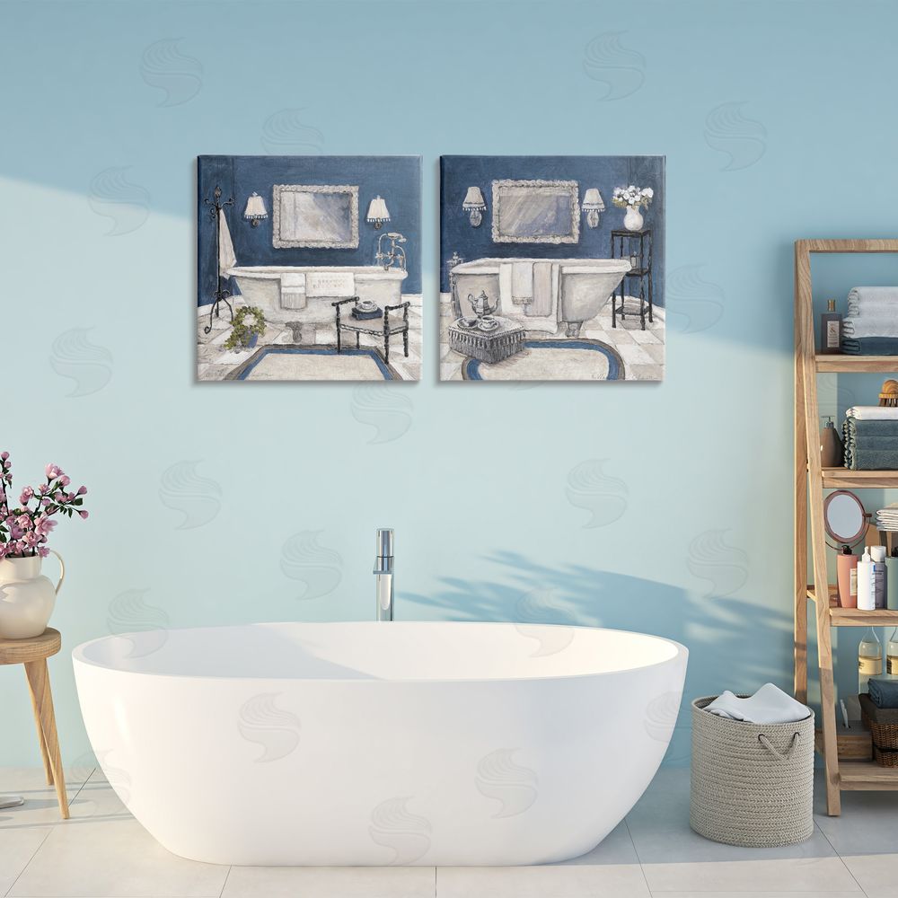 Charlene Olson Elegant Blue Bath Printed Wall Art Set in Room