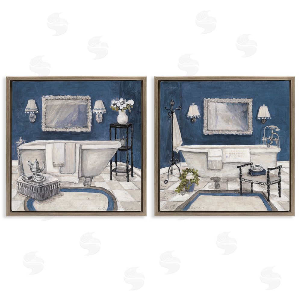 Charlene Olson Elegant Blue Bath Brown Floating Frame Canvas Art Set
