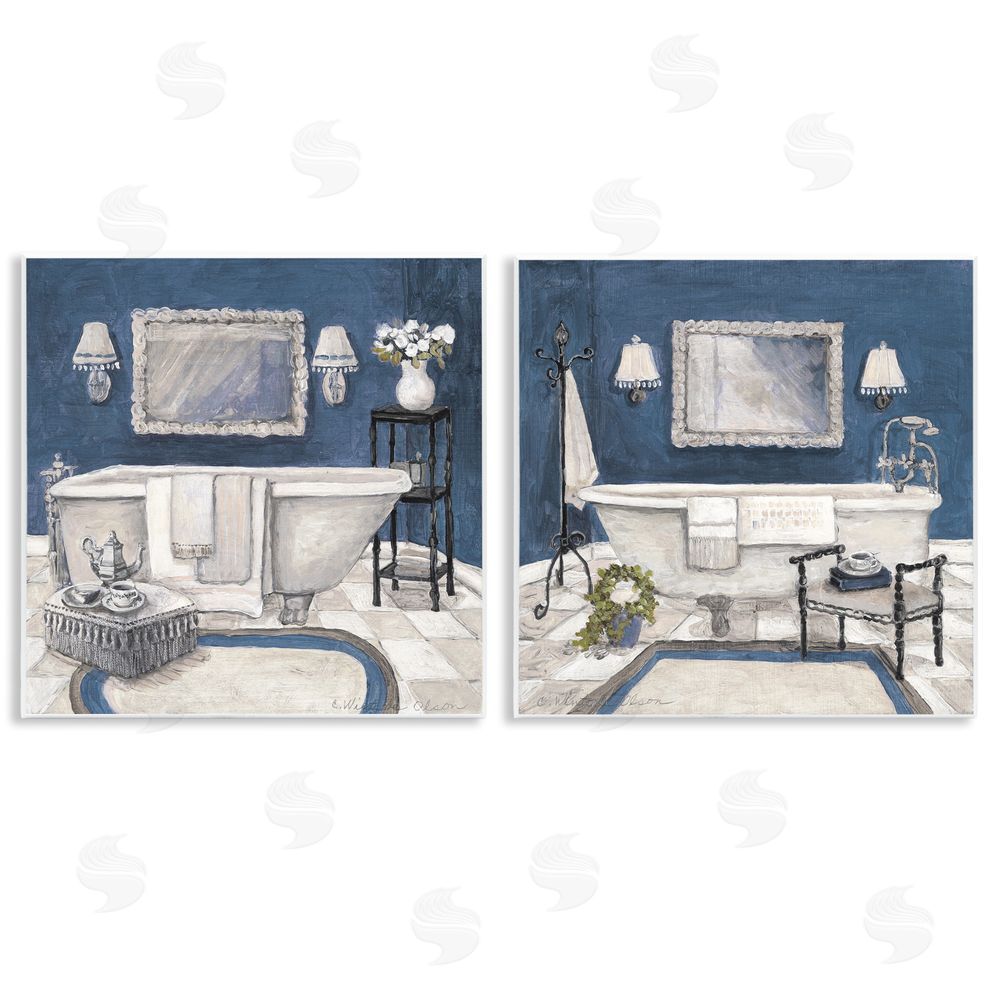 Charlene Olson Elegant Blue Bath Wall Plaque Printed Art Set