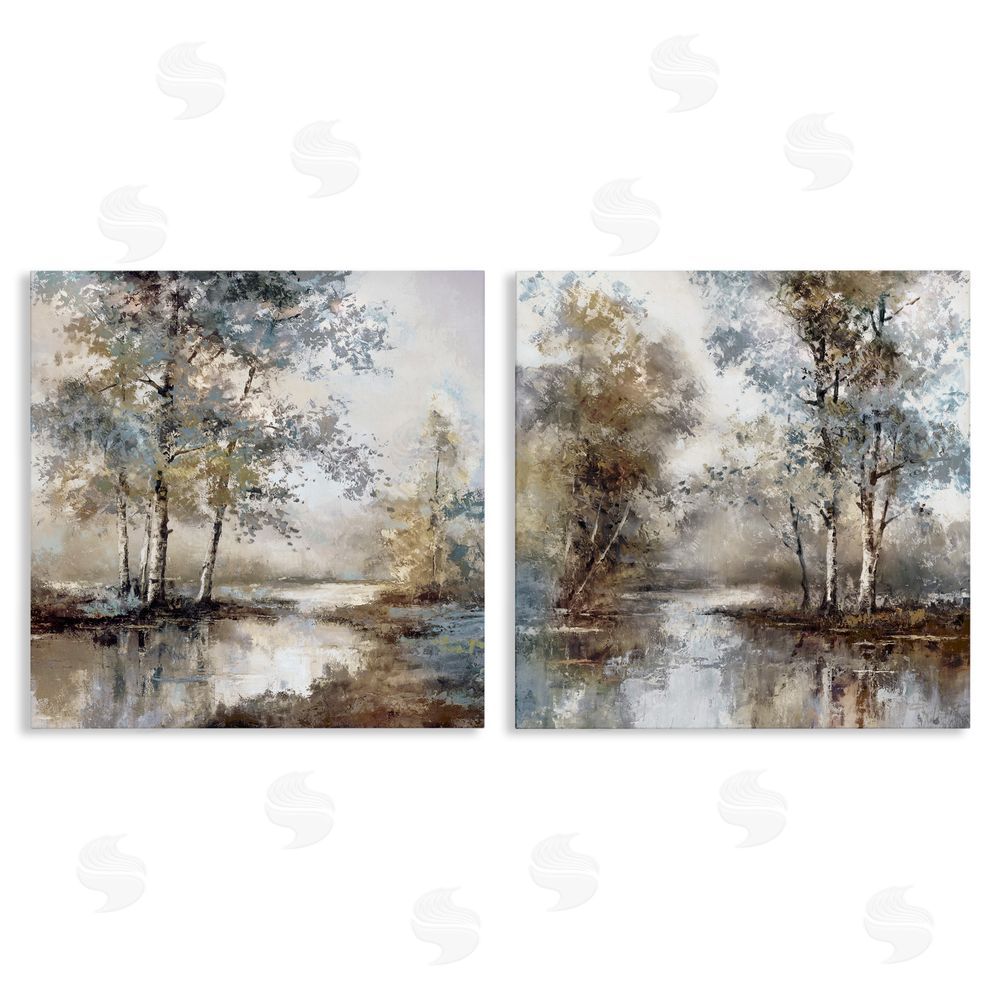 T.C. Chiu Meandering River Tree Scene Canvas Wall Art Set