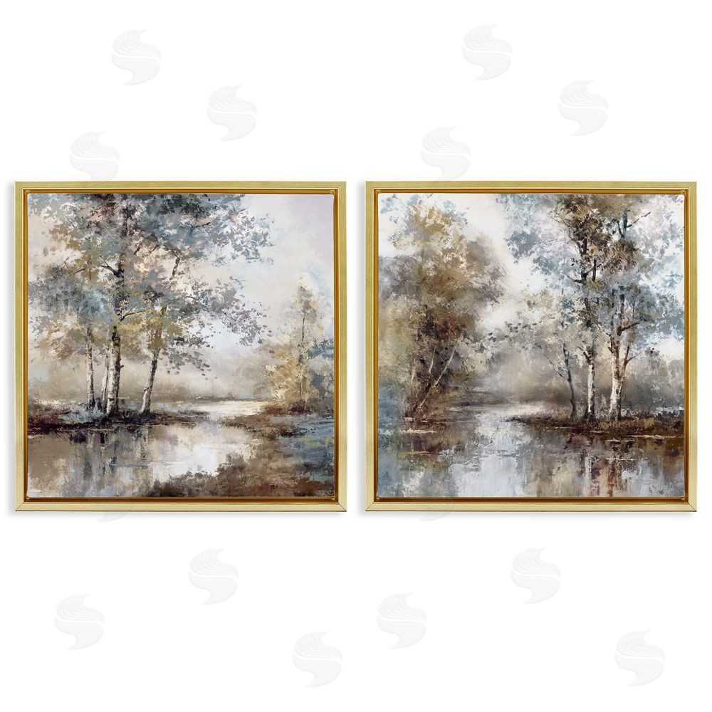 T.C. Chiu Meandering River Tree Scene Gold Floating Frame Canvas Art Set