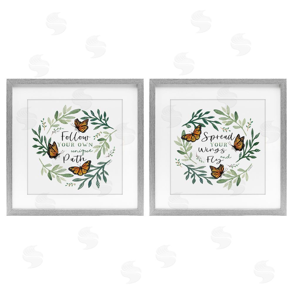 Elizabeth Tyndall Spread Your Wings and Follow Path Gray Framed Print Under Glass with White Mat Wall Art