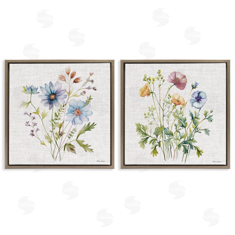 Nicole DeCamp Wild Flower Botanical Bundles Brown Floating Frame Canvas Wall Art Print