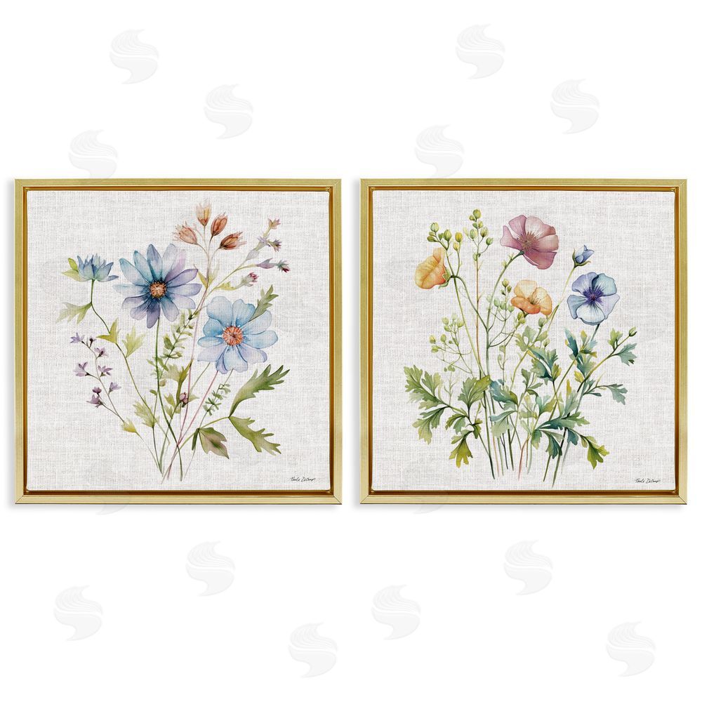 Nicole DeCamp Wild Flower Botanical Bundles Gold Floating Frame Canvas Wall Art Print