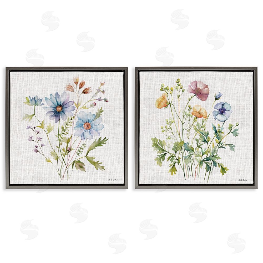 Nicole DeCamp Wild Flower Botanical Bundles Gray Floating Frame Canvas Wall Art Print