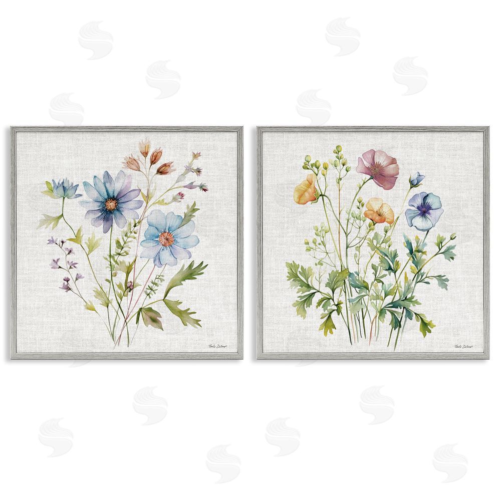 Nicole DeCamp Wild Flower Botanical Bundles Gray Framed Giclee Wall Art Print