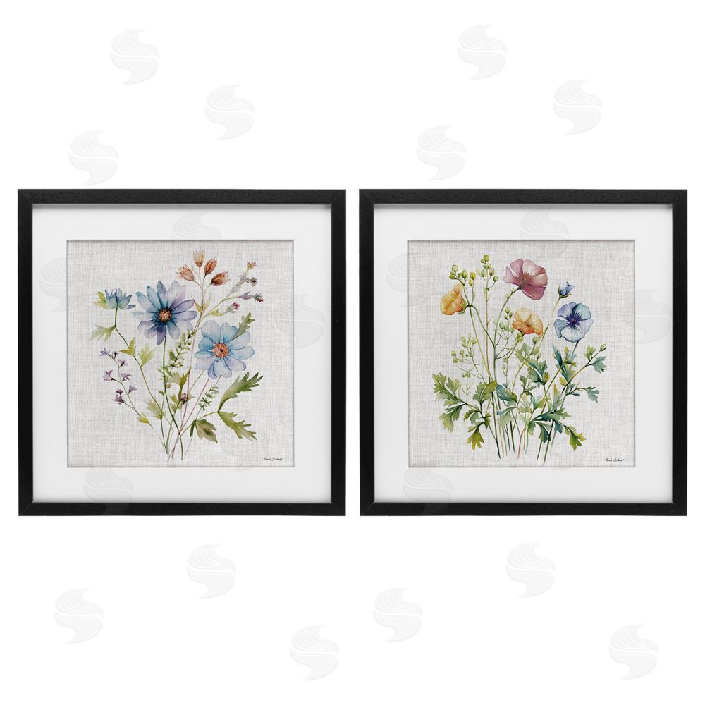 Nicole DeCamp Wild Flower Botanical Bundles Black Framed Print Under Glass with White Mat Wall Art