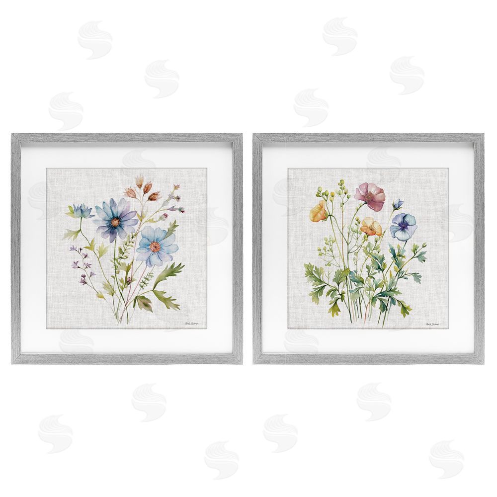 Nicole DeCamp Wild Flower Botanical Bundles Gray Framed Print Under Glass with White Mat Wall Art
