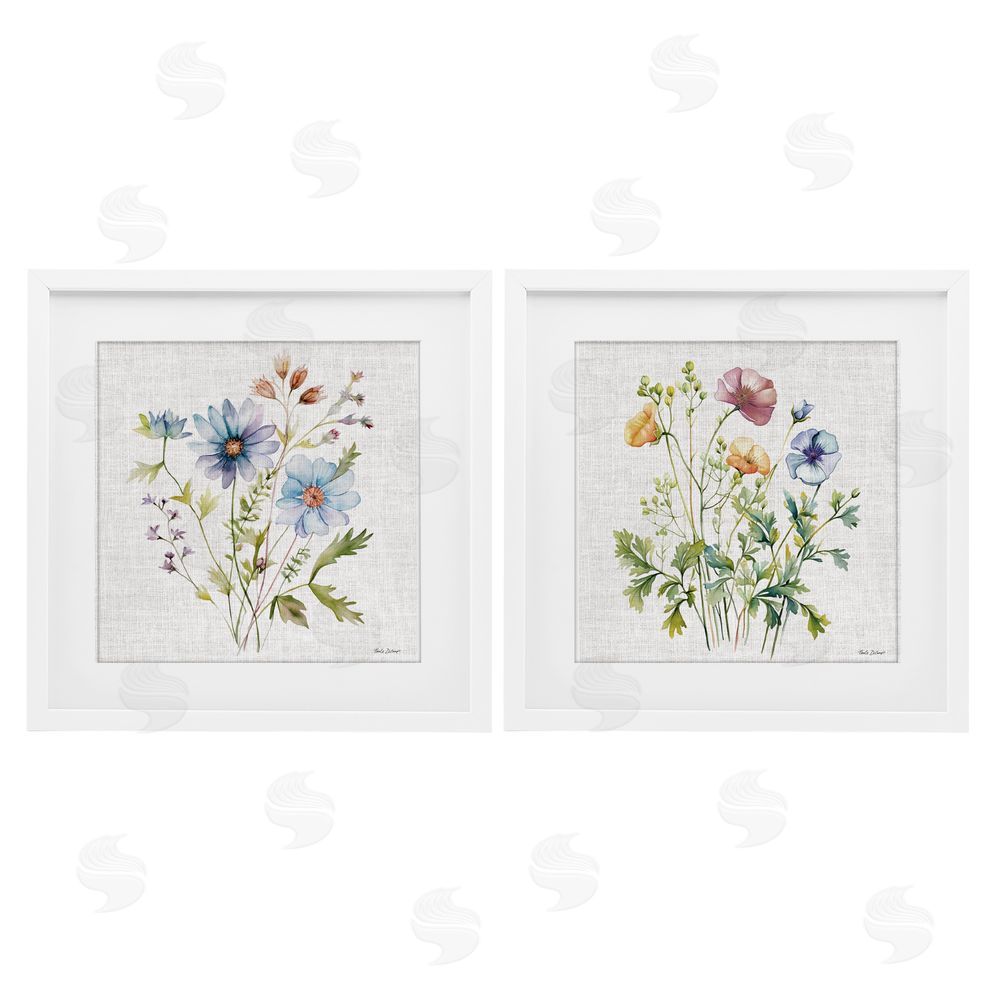 Nicole DeCamp Wild Flower Botanical Bundles White Framed Print Under Glass with Mat Wall Art