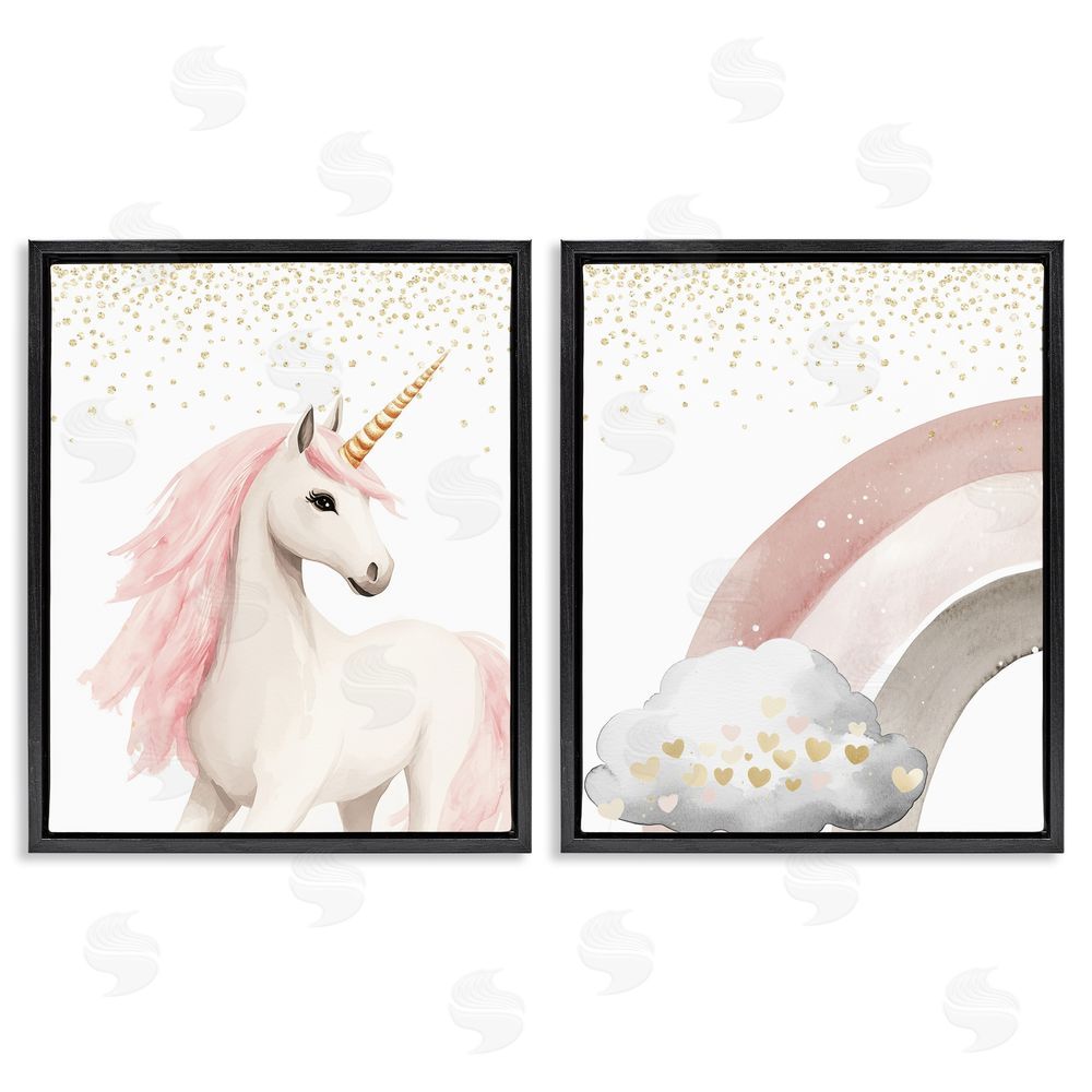 Christine Simpson Art Princess Dreams Unicorn & Rainbow Black Floating Frame Canvas Wall Art Print