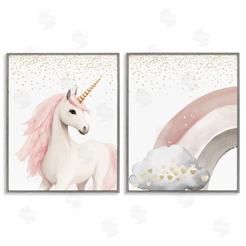 Christine Simpson Art Princess Dreams Unicorn & Rainbow Gray Framed Giclee Wall Art Print