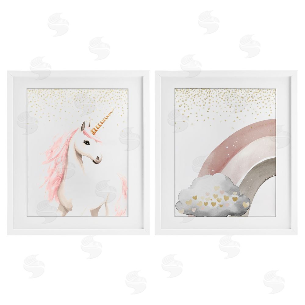 Christine Simpson Art Princess Dreams Unicorn & Rainbow White Framed Print Under Glass with Mat Wall Art