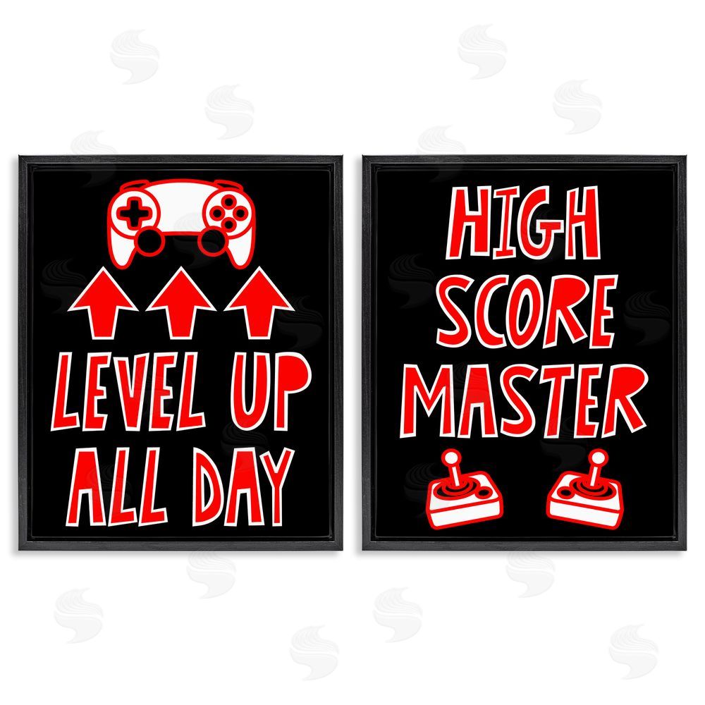Marcus Prime Level Up High Score Gamer Black Floating Frame Canvas Wall Art Print