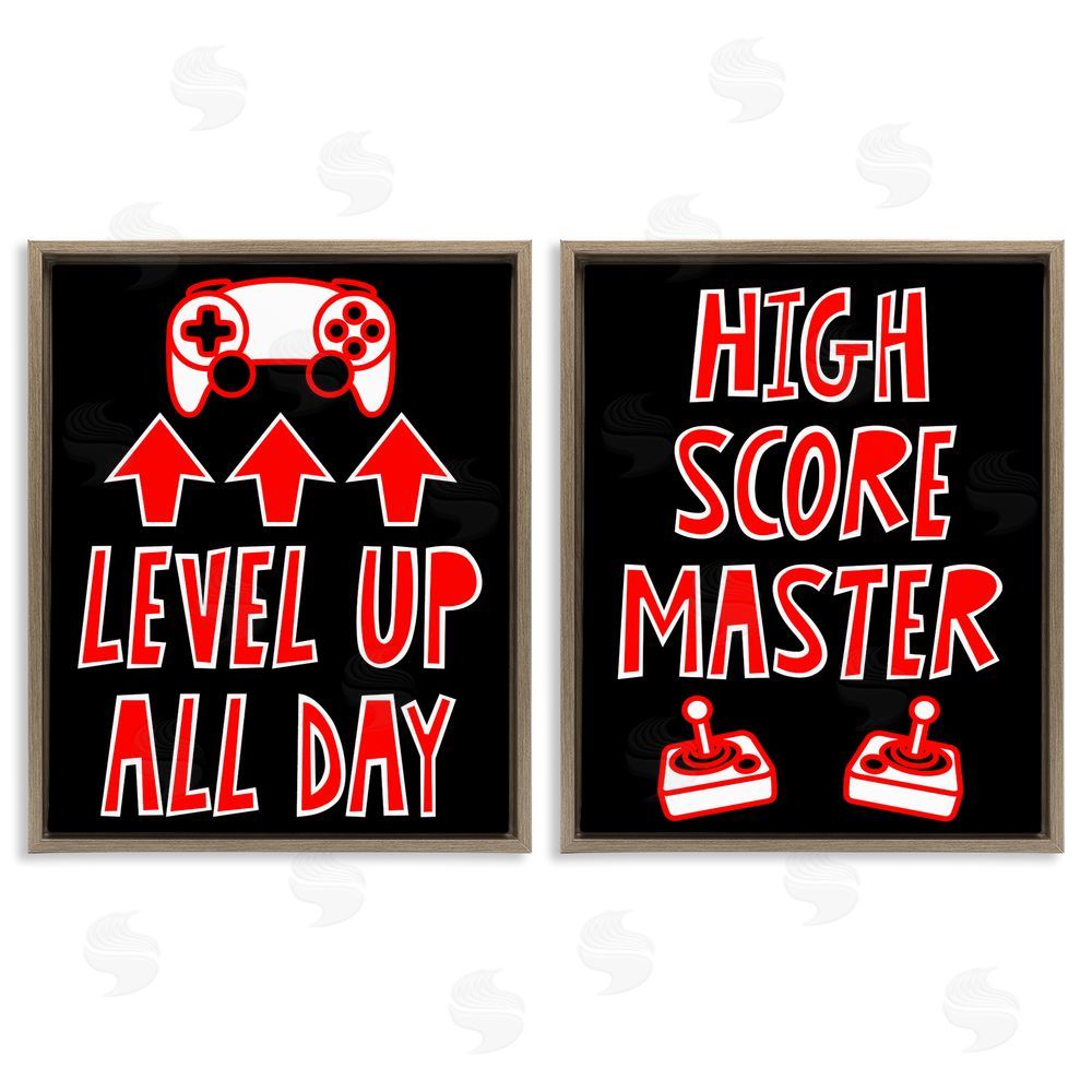 Marcus Prime Level Up High Score Gamer Brown Floating Frame Canvas Wall Art Print