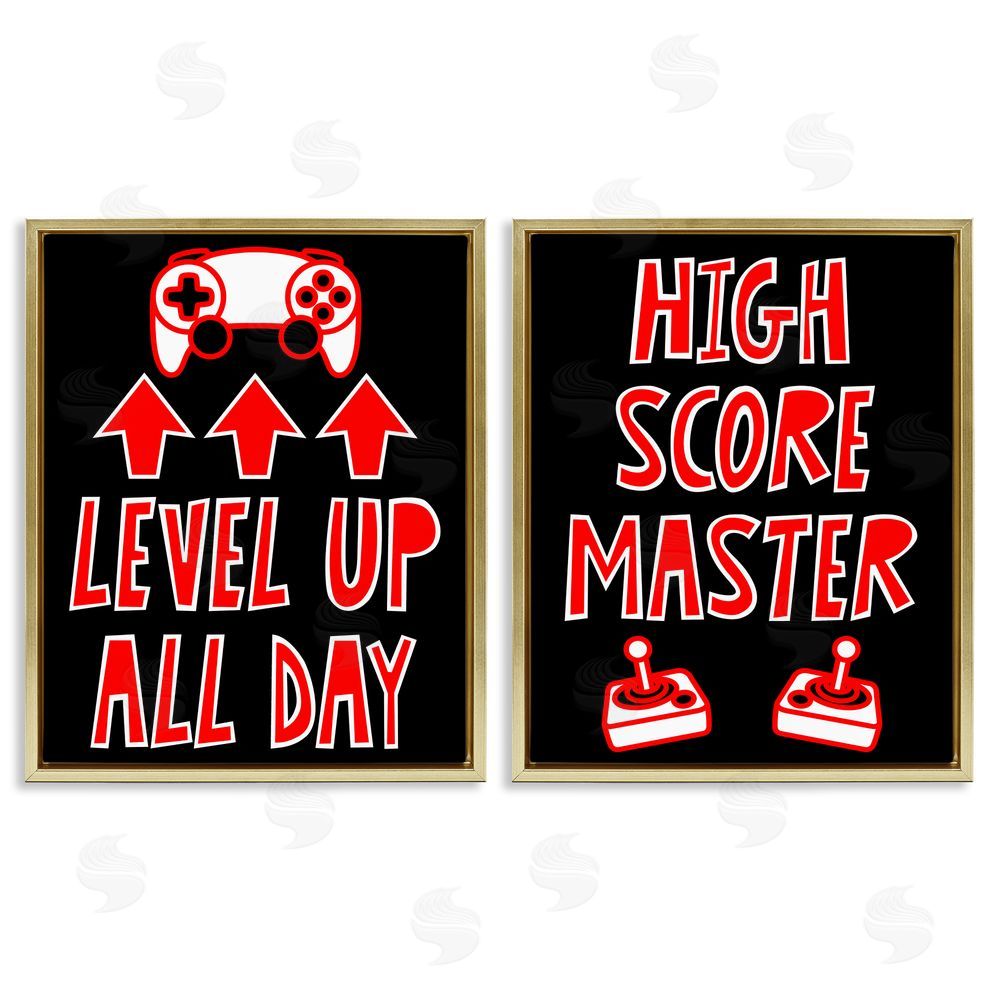 Marcus Prime Level Up High Score Gamer Gold Floating Frame Canvas Wall Art Print