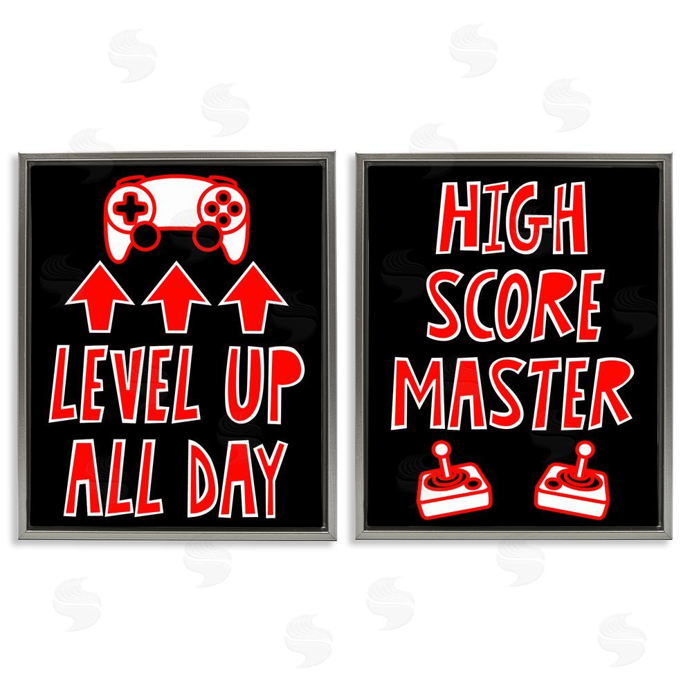 Marcus Prime Level Up High Score Gamer Gray Floating Frame Canvas Wall Art Print
