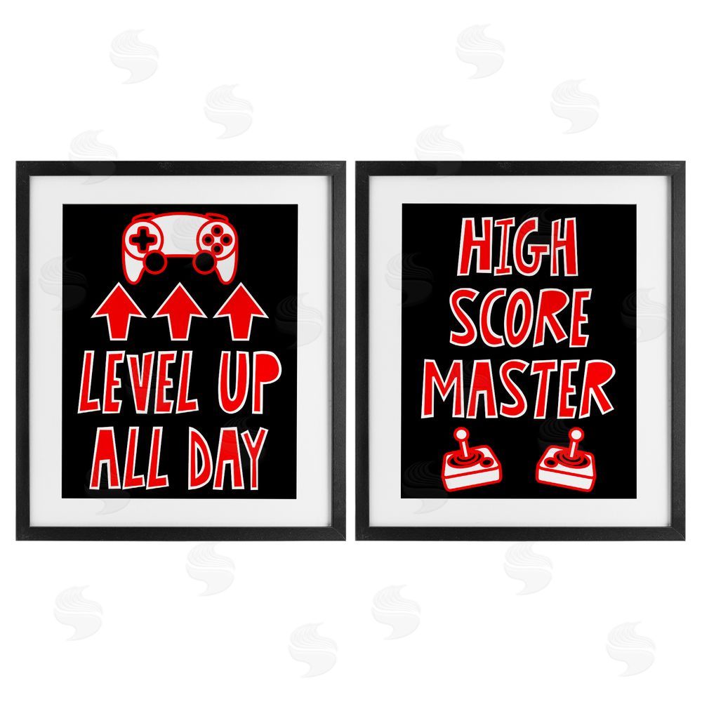 Marcus Prime Level Up High Score Gamer Black Framed Print Under Glass with White Mat Wall Art