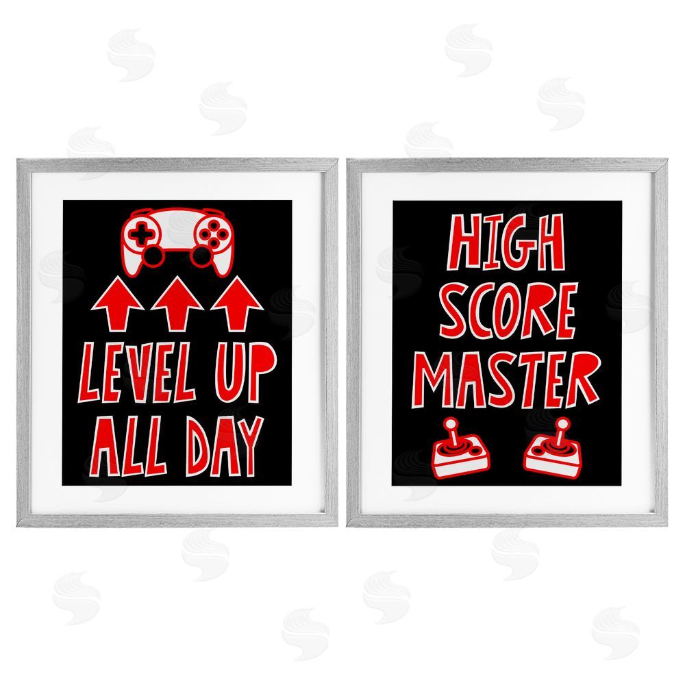 Marcus Prime Level Up High Score Gamer Gray Framed Print Under Glass with White Mat Wall Art
