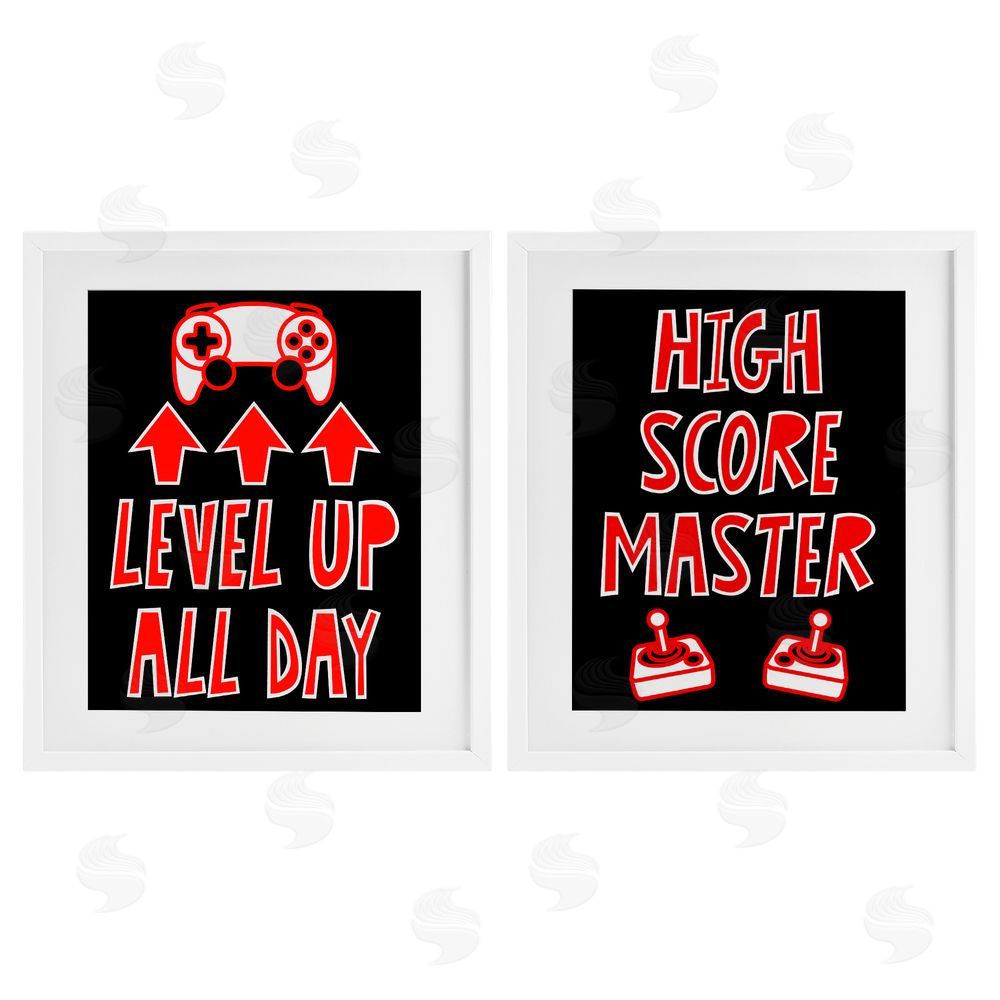 Marcus Prime Level Up High Score Gamer White Framed Print Under Glass with Mat Wall Art
