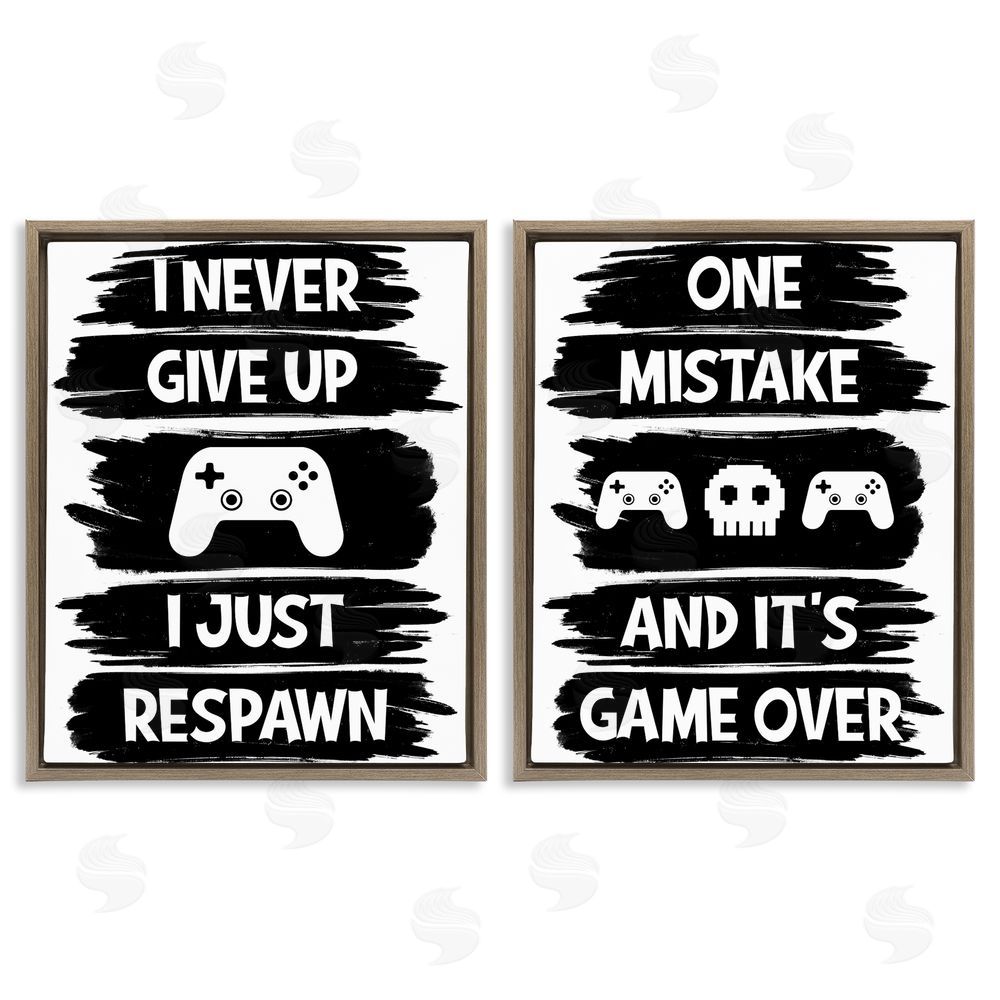 Marcus Prime Motivational Gamer Phrases Brown Floating Frame Canvas Wall Art Print