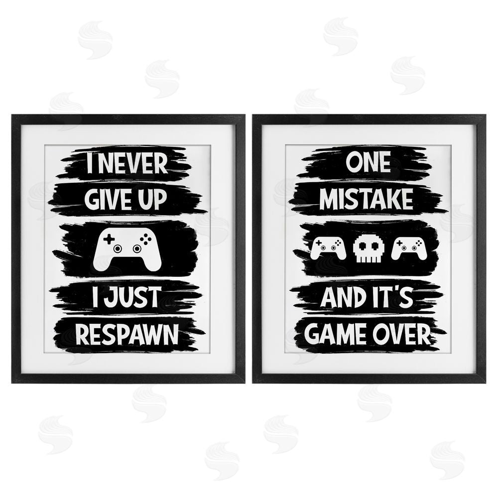 Marcus Prime Motivational Gamer Phrases Black Framed Print Under Glass with White Mat Wall Art
