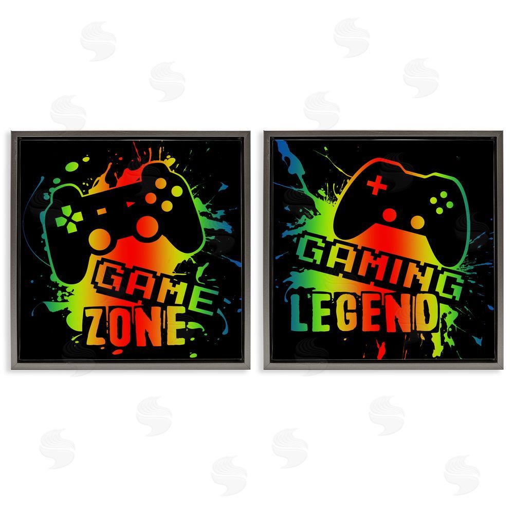 Marcus Prime Gradient Gaming Phrases Gray Floating Frame Canvas Wall Art Print