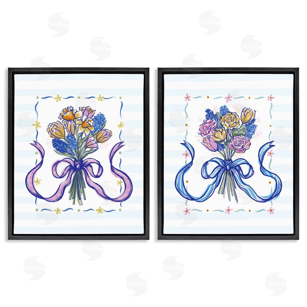 Connie Summers Ribboned Spring Flower Bundle Black Floating Frame Canvas Wall Art Print