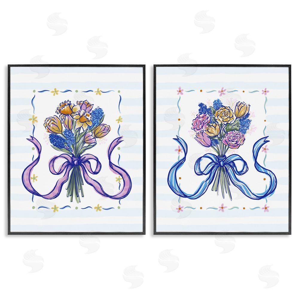 Connie Summers Ribboned Spring Flower Bundle Black Framed Giclee Wall Art Print