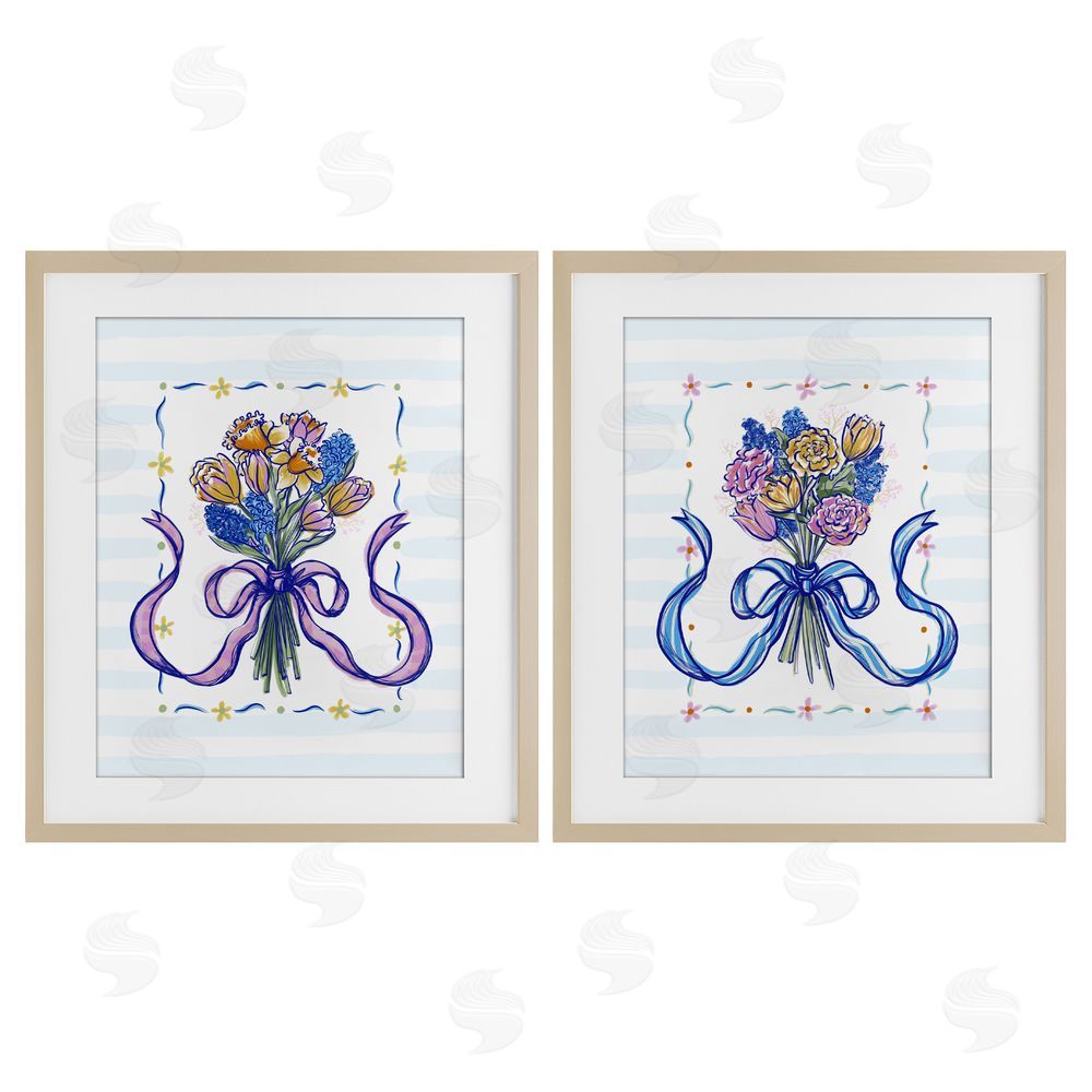 Connie Summers Ribboned Spring Flower Bundle Birch Framed Print Under Glass with White Mat Wall Art