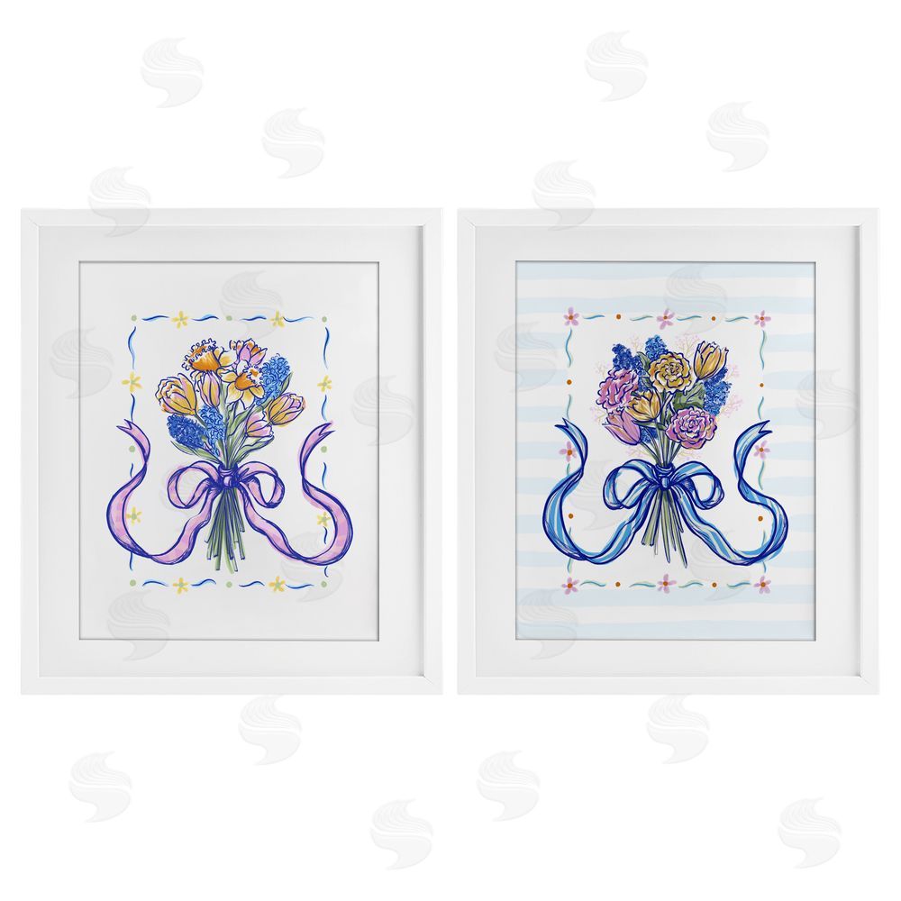 Connie Summers Ribboned Spring Flower Bundle White Framed Print Under Glass with Mat Wall Art