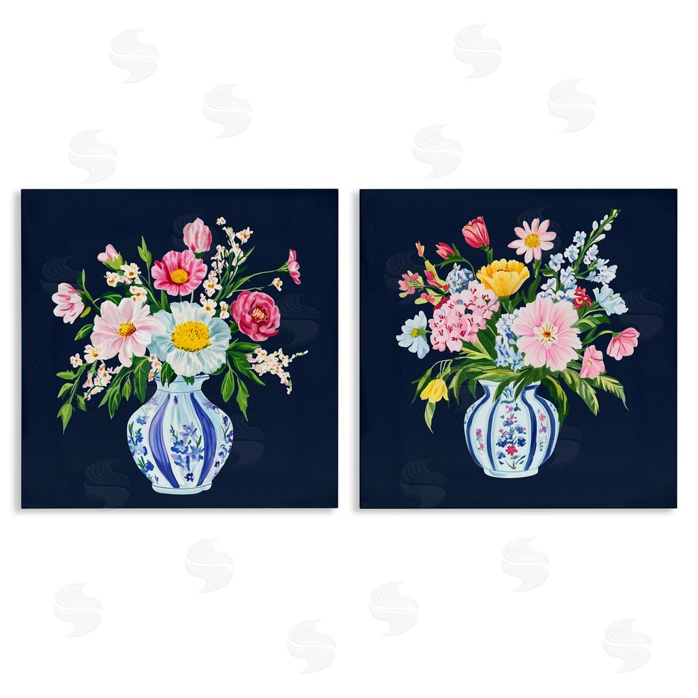 Yen Twin Chinoiserie Vases Stretched Canvas Wall Art Print