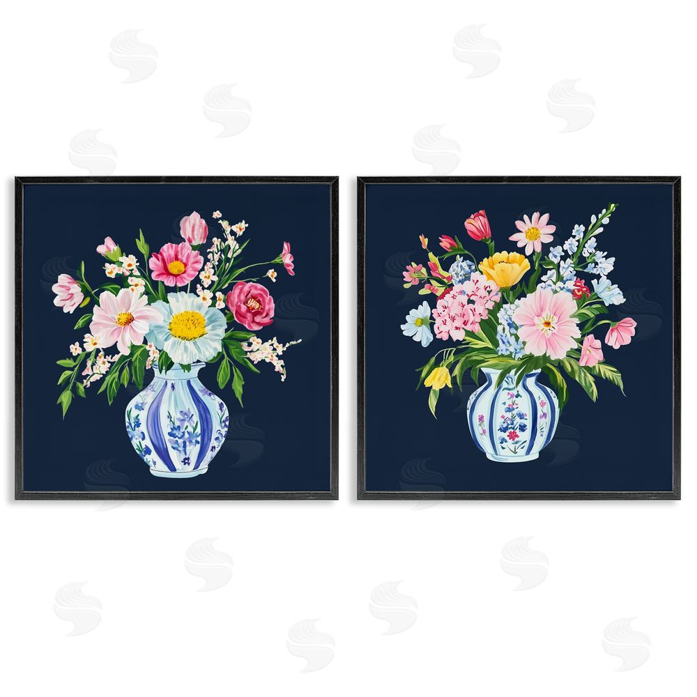 Yen Twin Chinoiserie Vases Black Framed Giclee Print Wall Art