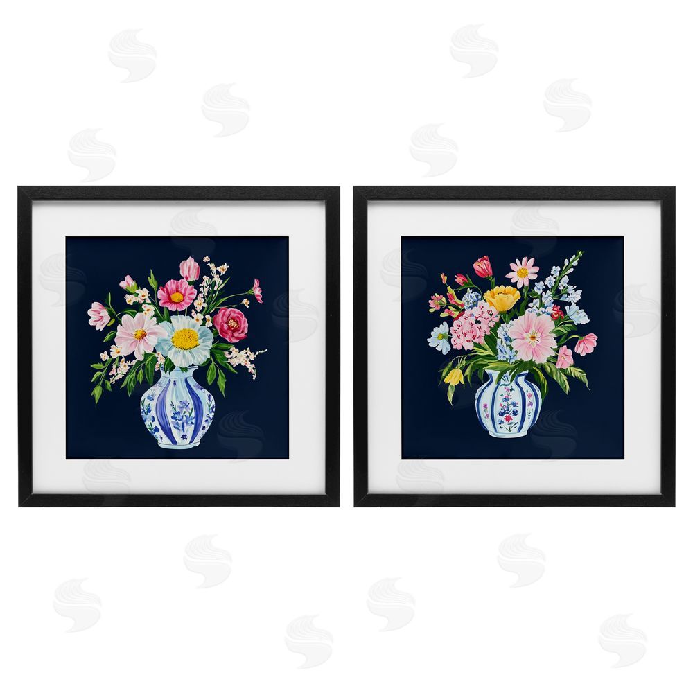 Yen Twin Chinoiserie Vases Black Framed Print Under Glass Wall Art