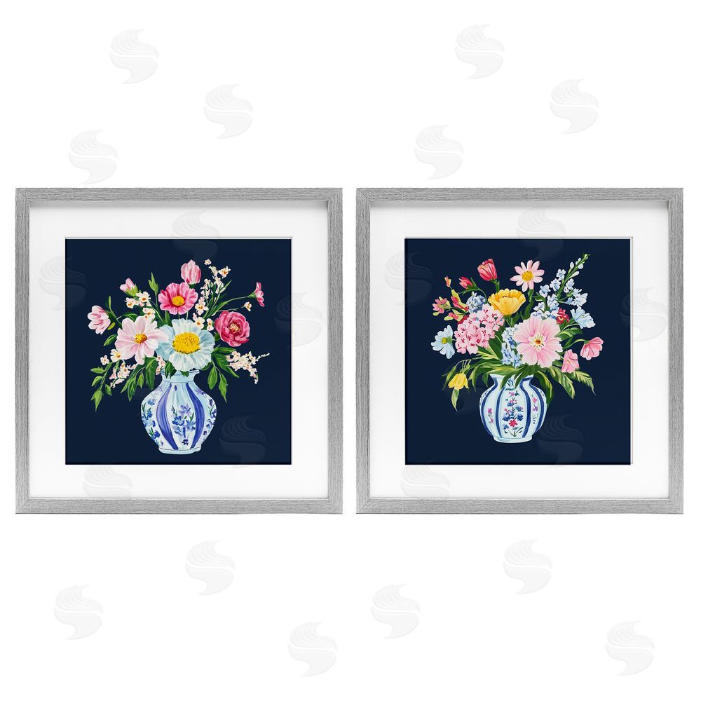 Yen Twin Chinoiserie Vases Gray Framed Print Under Glass Wall Art