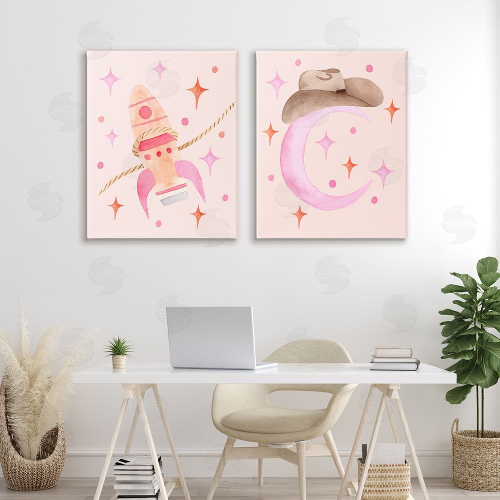 Nina Jacobs Space Cowgirl Rocket Ship Stretched Canvas Wall Art Print in Room