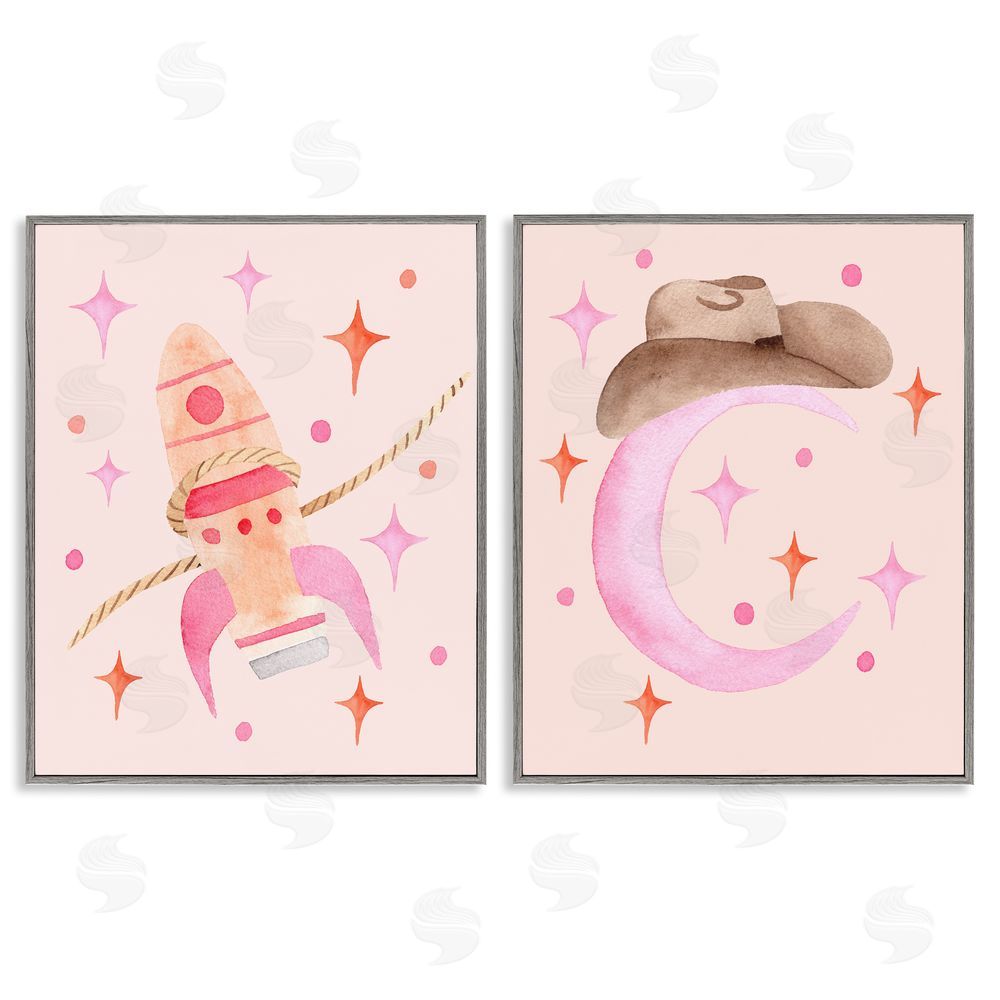 Nina Jacobs Space Cowgirl Rocket Ship Gray Framed Giclee Print Wall Art